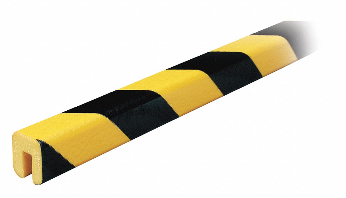 Edge Guard: Self Adhesive, 1 in Overall Wd, 39 3/8 in Overall Lg, 1 1/8 in Overall Ht, Black/Yellow