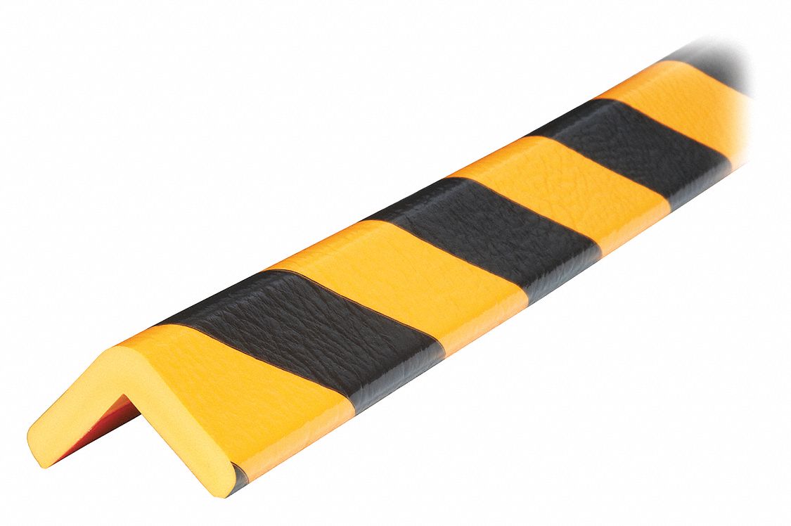 Corner Guard: Polyurethane Foam, Flat Shape, 5 m Overall Lg, 0.5 in Overall Thick, Black/Yellow