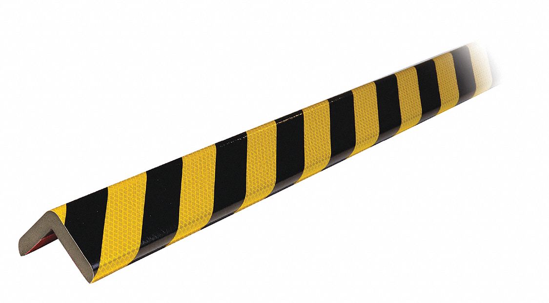 Corner Guard: Polyurethane Foam, Flat Shape, 39 in Overall Lg, 0.5 in Overall Thick, Black/Yellow