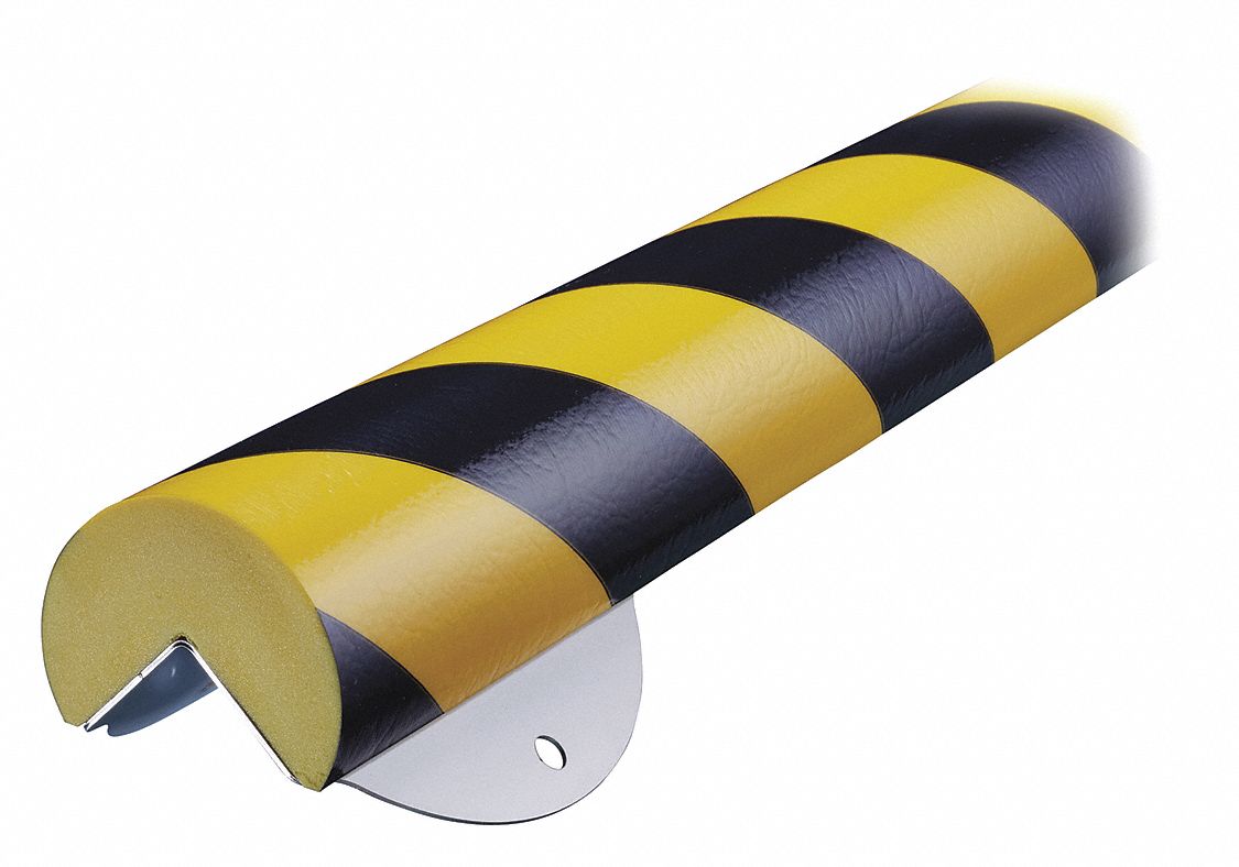 Corner Guard: Polyurethane Foam, Round Shape, 19 in Overall Lg, 2 in Overall Thick, Black/Yellow
