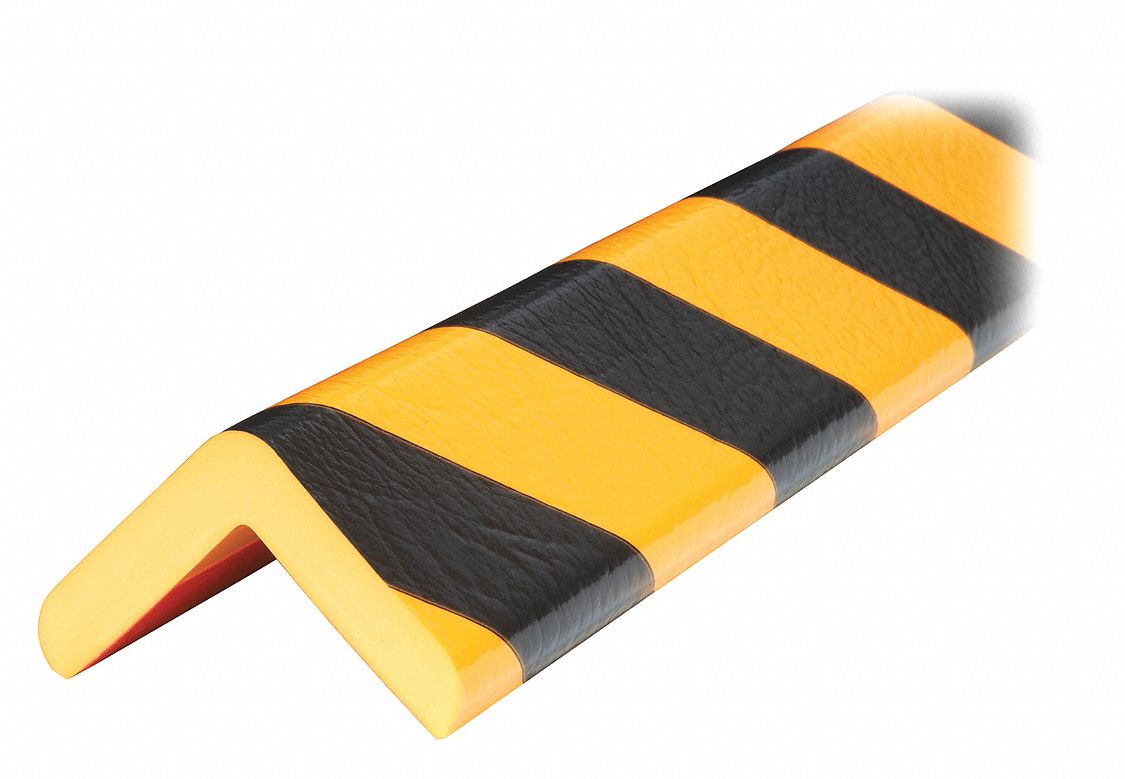 Corner Guard: Polyurethane Foam, L Shape, 39 in Overall Lg, 0.5 in Overall Thick, Black/Yellow