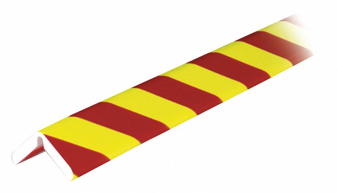 Corner Guard: Polyurethane Foam, L Shape, 39 in Overall Lg, 0.5 in Overall Thick, Red/Yellow