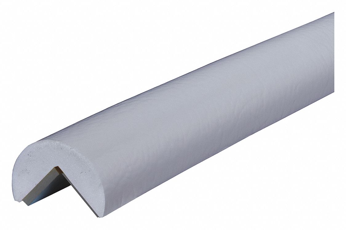 Corner Guard: Polyurethane Foam, Round Shape, 39 in Overall Lg, 1 in Overall Thick, White, Adhesive