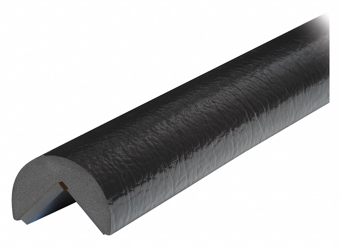 Corner Guard: Polyurethane Foam, Round Shape, 39 in Overall Lg, 1 in Overall Thick, Black, Adhesive