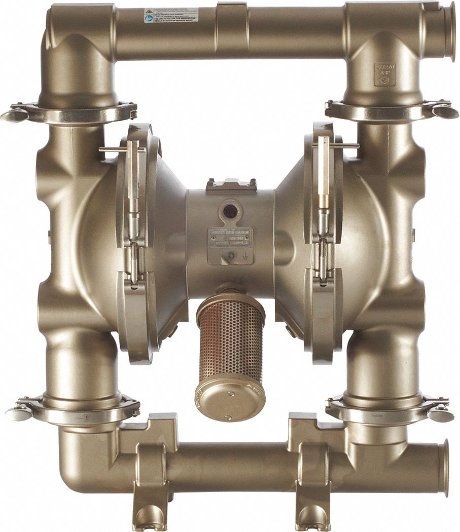 Double Diaphragm Pump: Air, 316 Stainless Steel, Single Port, 120 gpm Max. Flow Rate