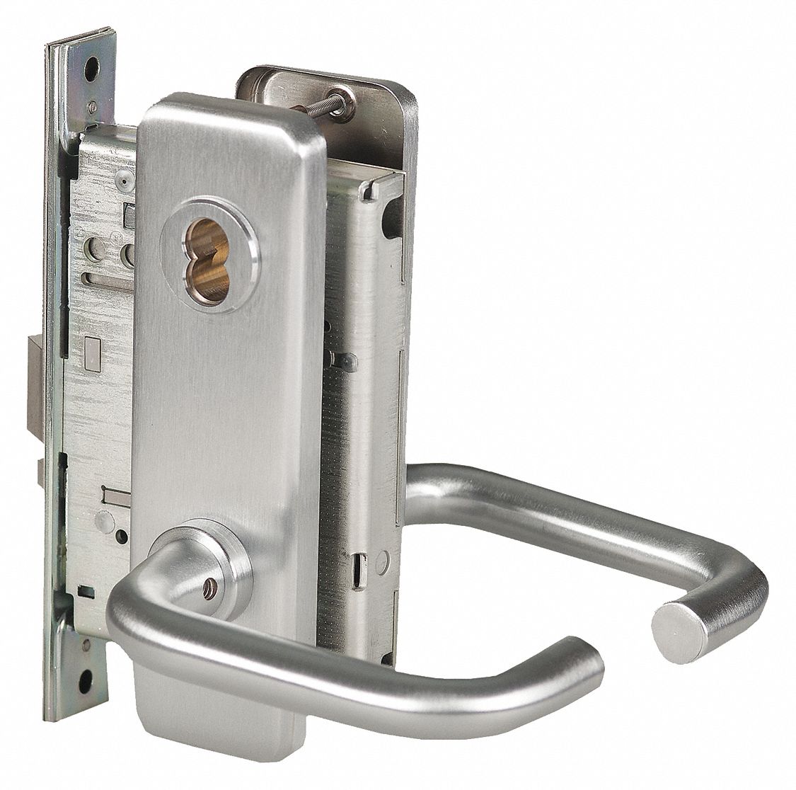 Door Lockset: Office Lever Locksets, Chrome, ADA Compliant, Interchangeable Core
