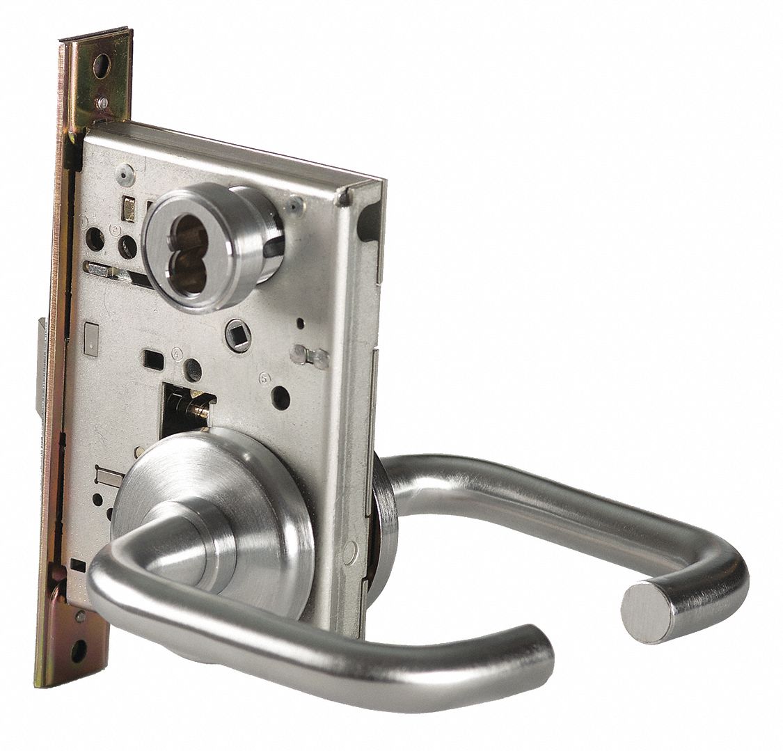 BEST Door Lever Lockset, Mechanical, Heavy Duty, Not Keyed, Satin Chrome, 2 3/4 in Backset