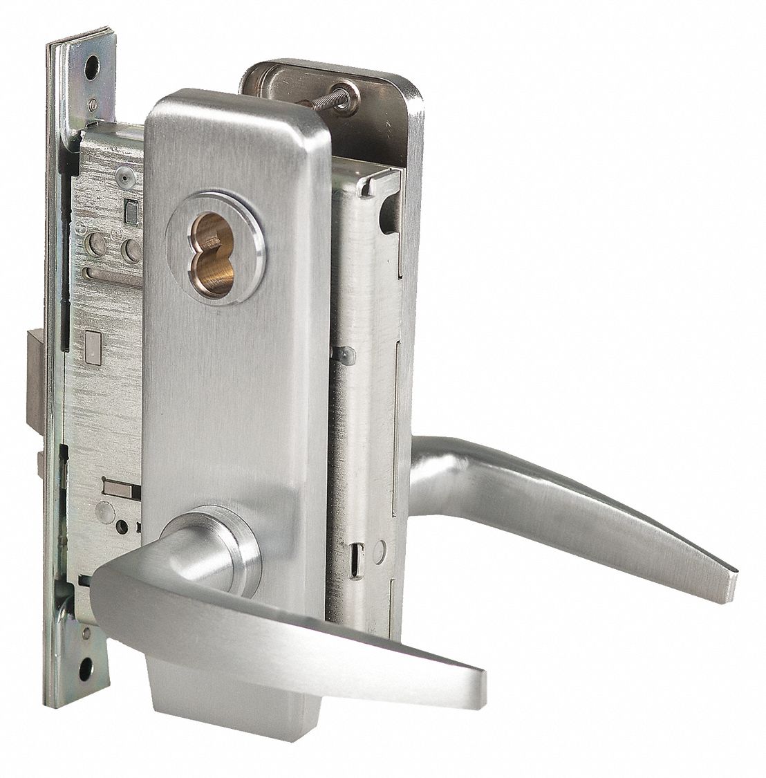 BEST Door Lever Lockset, Mechanical, Heavy Duty, Not Keyed, Satin Chrome, Mortise 454V12