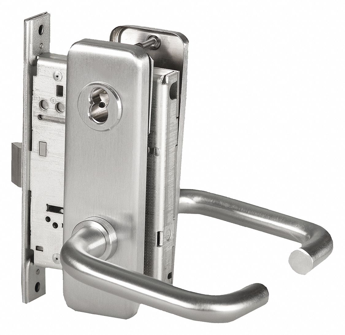 Door Lockset: Classroom Lever Locksets, Chrome, ADA Compliant, Interchangeable Core