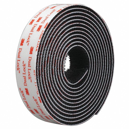 Reclosable Fastener: VHB Acrylic Adhesive, 10 ft, 1 in Wd, Black