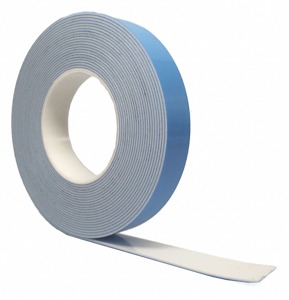 Double-Sided Foam Tape: White, 1 in x 50 yd, 1/16 in Tape Thick, Acrylic, Indoor and Outdoor
