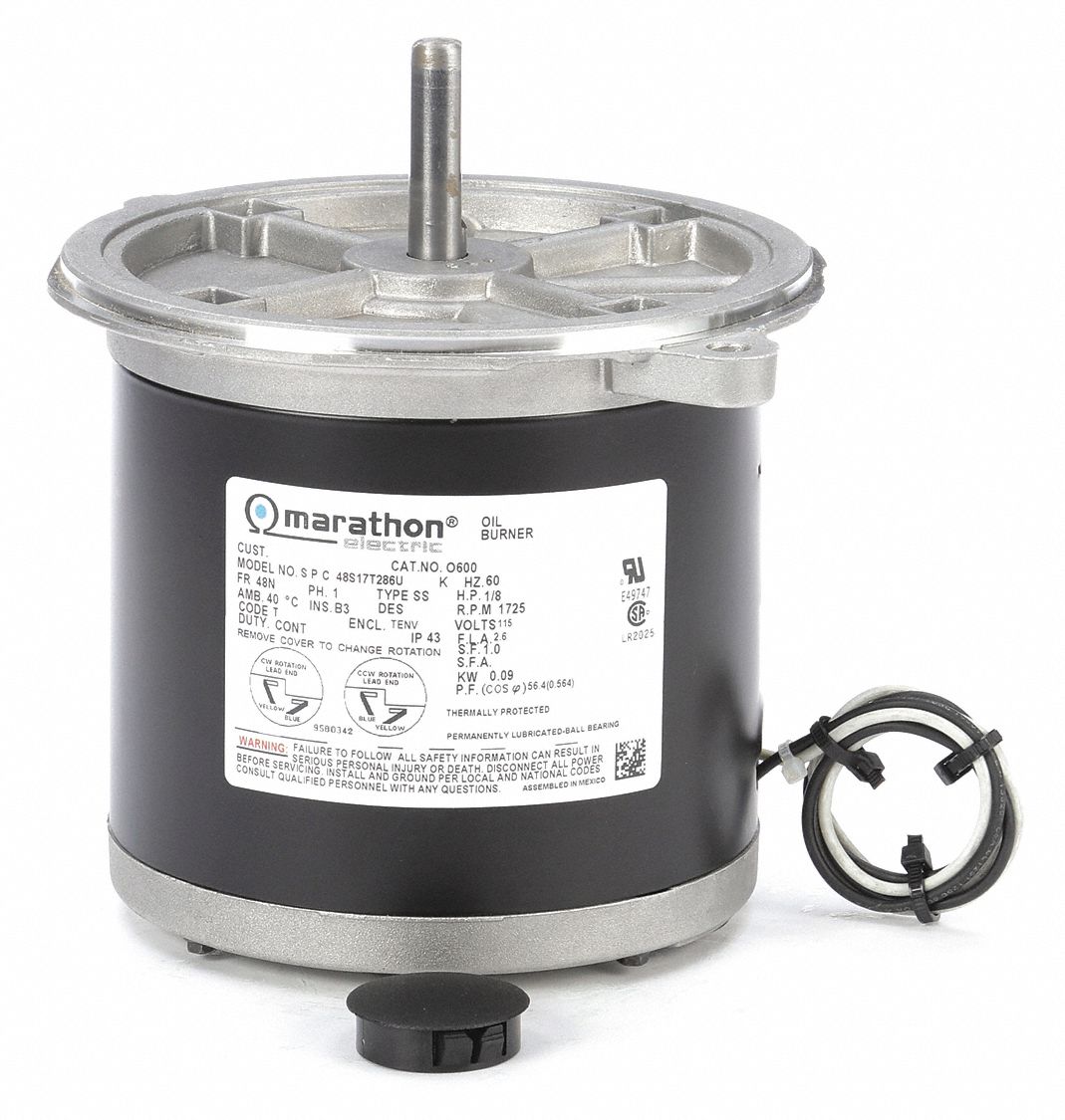 MARATHON MOTORS HVAC Motor, 1/2 HP, CapacitorStart, Nameplate RPM