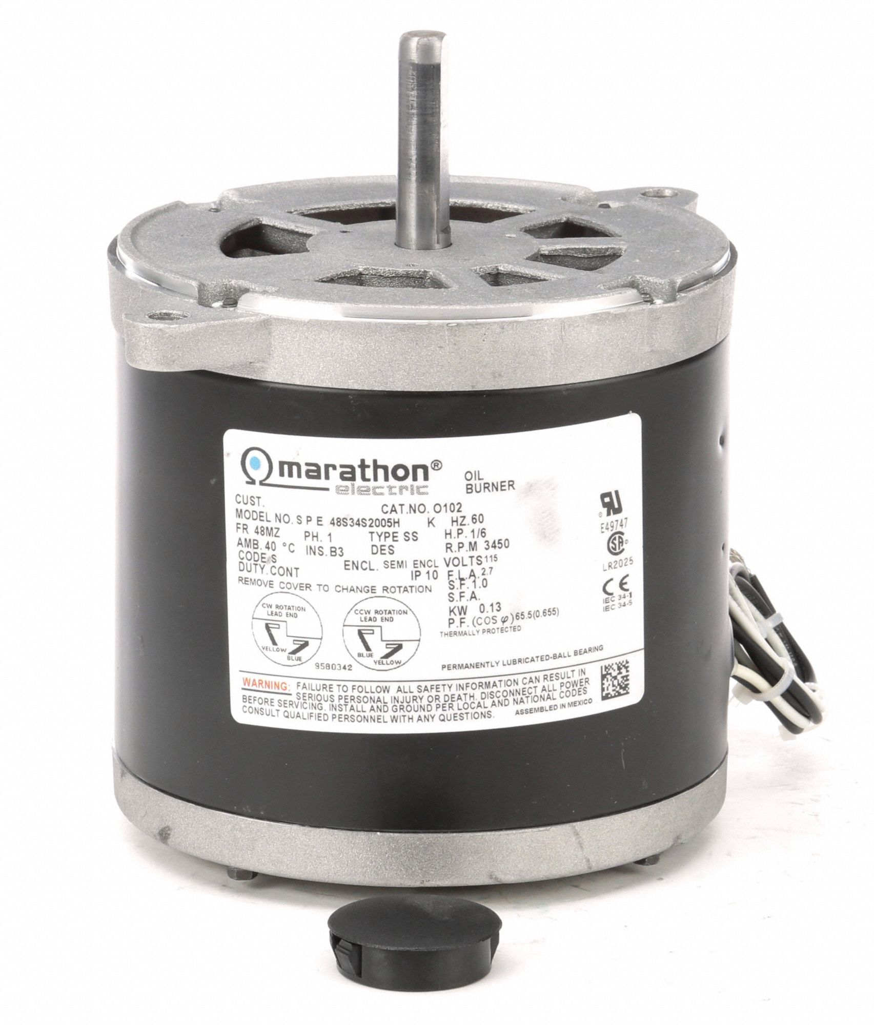 MARATHON MOTORS Oil Burner Motor SplitPhase, 1/6 HP, 3,450 Nameplate
