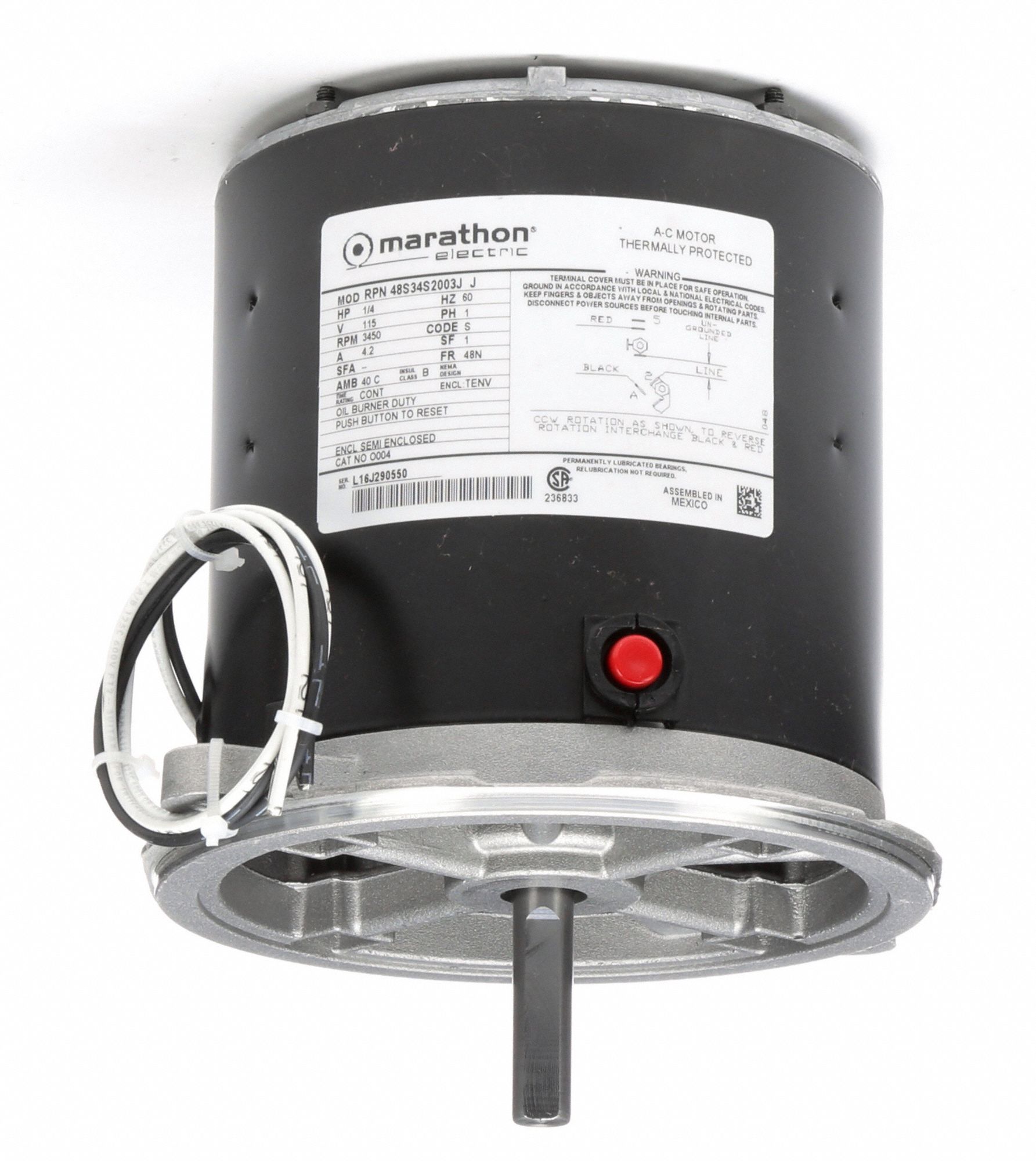 MARATHON MOTORS Oil Burner Motor SplitPhase, 1/4 HP, 3,450 Nameplate