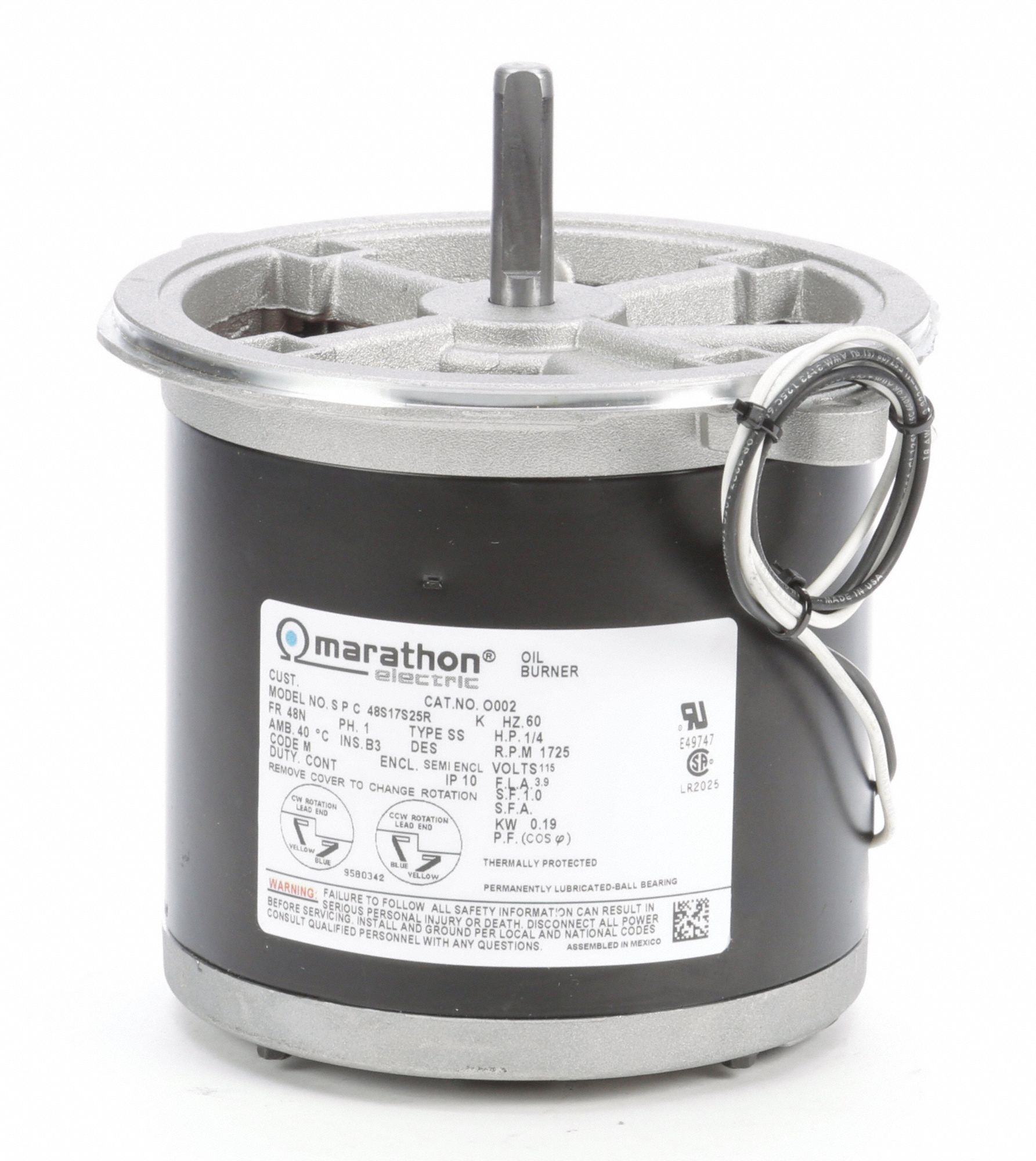 MARATHON MOTORS Oil Burner Motor SplitPhase, 1/4 HP, 1,725 Nameplate