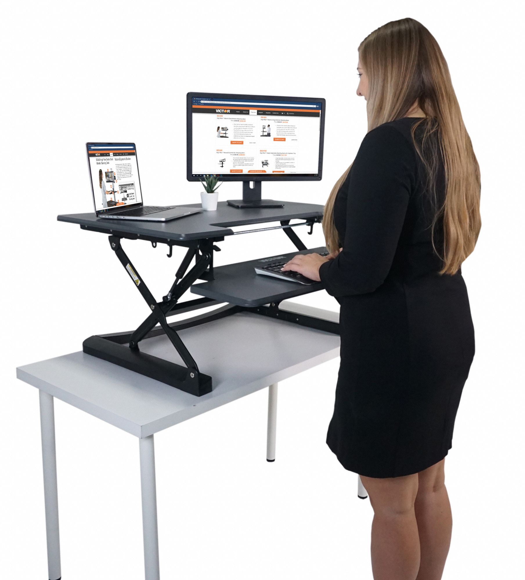 Professional or Home Use Compatible with Most Monitor Arms Gray 36” Wide Standing Desk Victor DCX760G High Rise Collection Height Adjustable Standing Desk with Removable Keyboard Tray 
