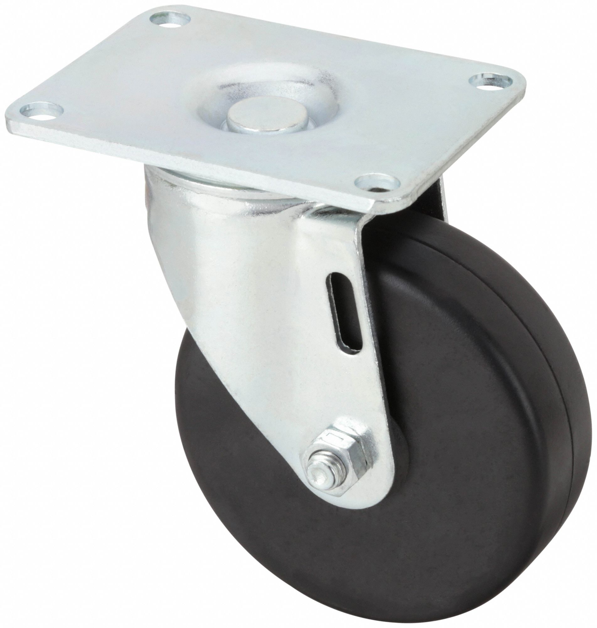 STANDARD PLATE CASTER, 4 IN WHEEL DIAMETER, 350 LB, 5⅛ IN MOUNTING H, SWIVEL CASTER