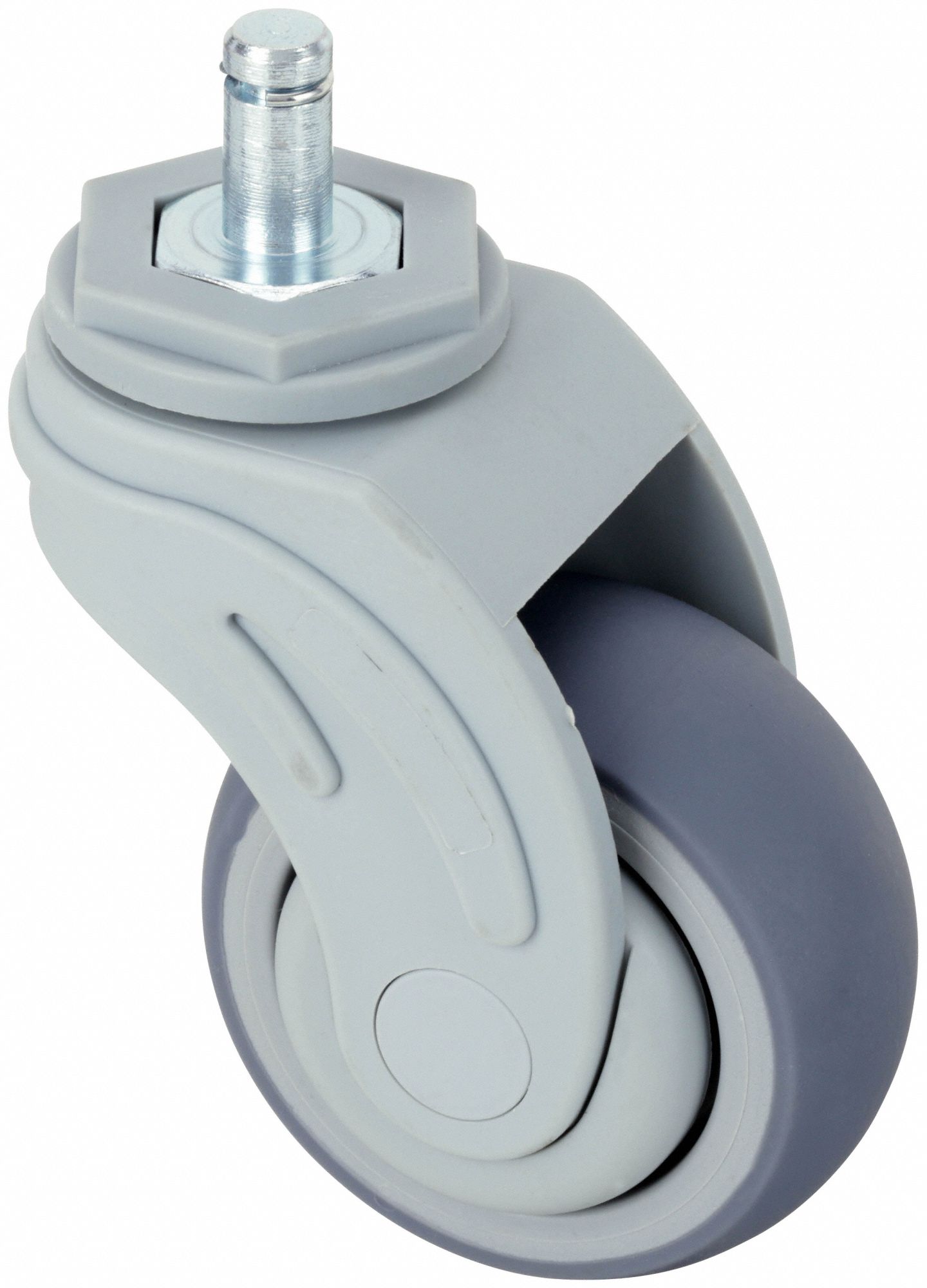Stem Caster: Swivel, No Brake, 3 in Wheel Dia., 1 1/4 in Wheel Wd, Polyolefin, Gray