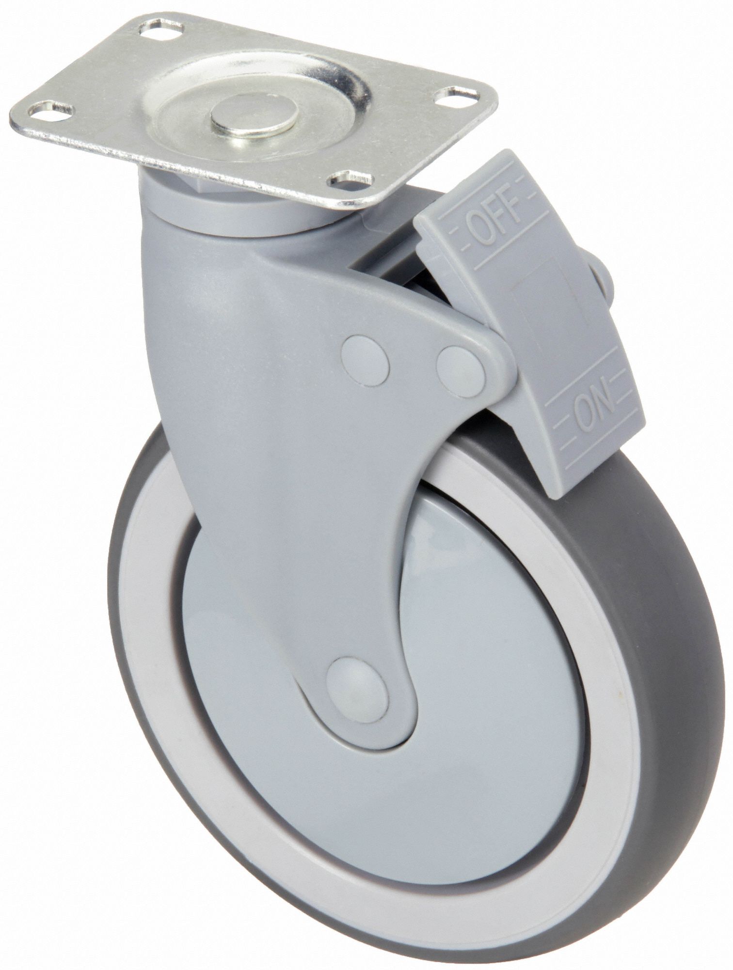 HIGH-PERFORMANCE MEDICAL PLATE CASTER, 6 IN WHEEL DIA, 240 LB, THERMOPLASTIC RUBBER