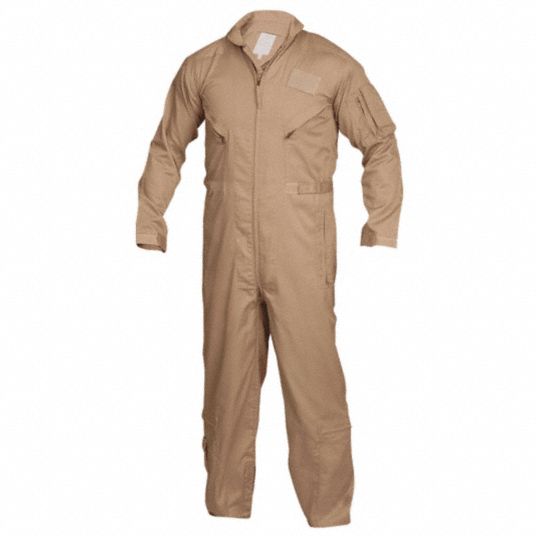 TRU-SPEC Flight Suit: S, 34 in to 36 in Fits Chest Size, 32 in Inseam, Khaki