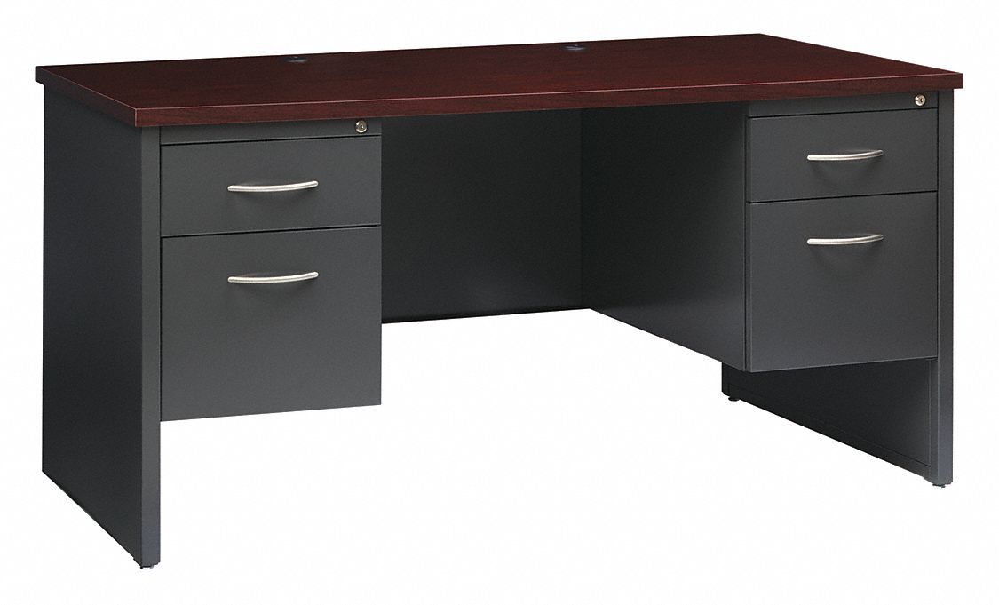 HIRSH Office Desk: Executive Desks Series, 60 in Overall Wd, 29 1/2 in, 30  in Overall Dp, Brown Top