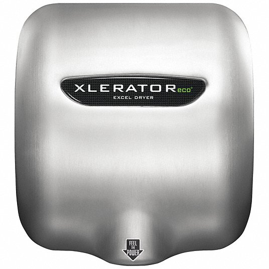 Hand Dryer: Integral, Stainless Steel, Auto, Silver, 12 sec Dry Time, 5.6/6.2 Amps
