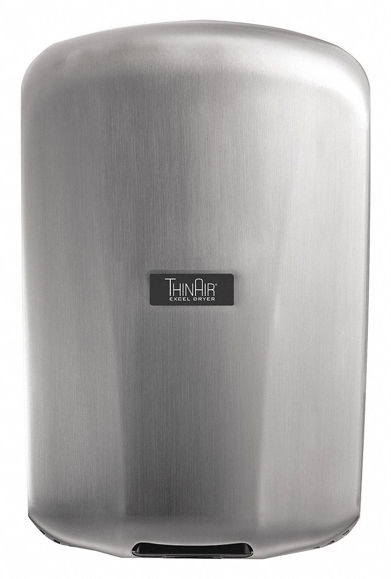 Hand Dryer: Integral, Stainless Steel, Auto, Silver, 14 sec Dry Time, 3.6/4 Amps