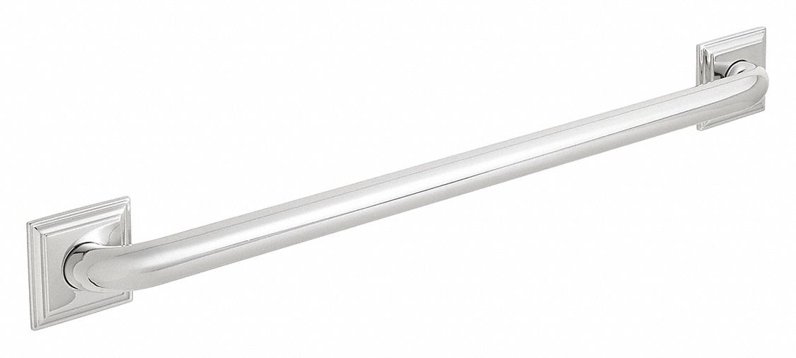 Grab Bar: Straight, 24 in Lg, 1 1/4 in Dia, Stainless Steel, Left Hand/Right Hand, Silver