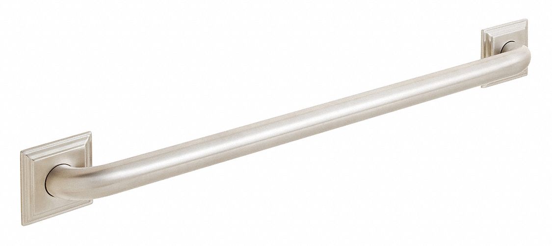 Grab Bar: Straight, 36 in Lg, 1 1/4 in Dia, Stainless Steel, Left Hand/Right Hand, Brushed