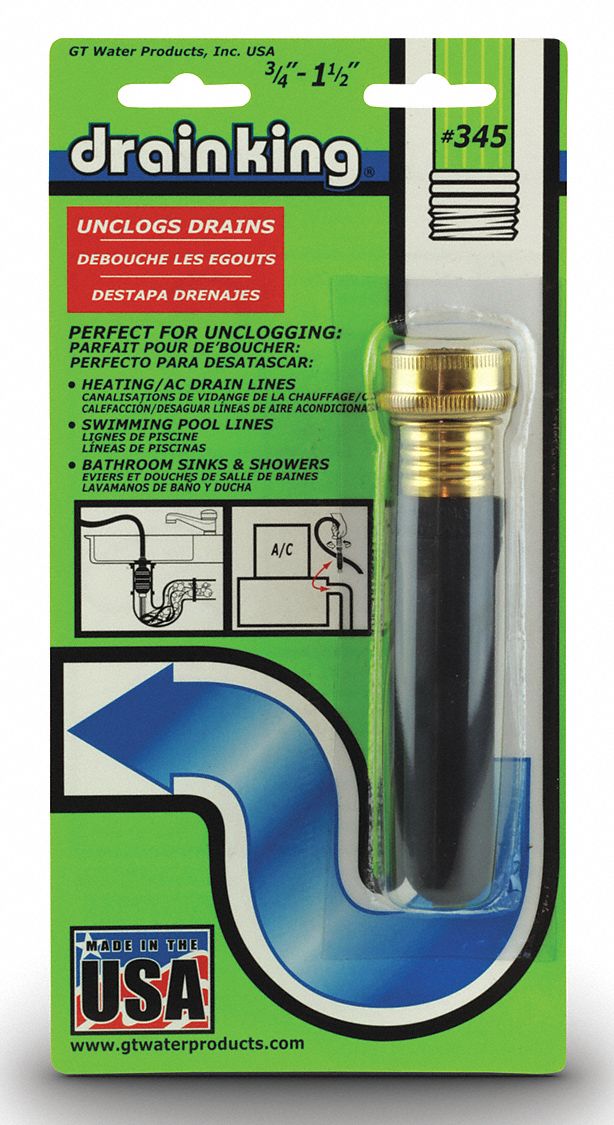 Drain Opener: 3/4 in to 1-1/2 in, For Use With Garden Hose