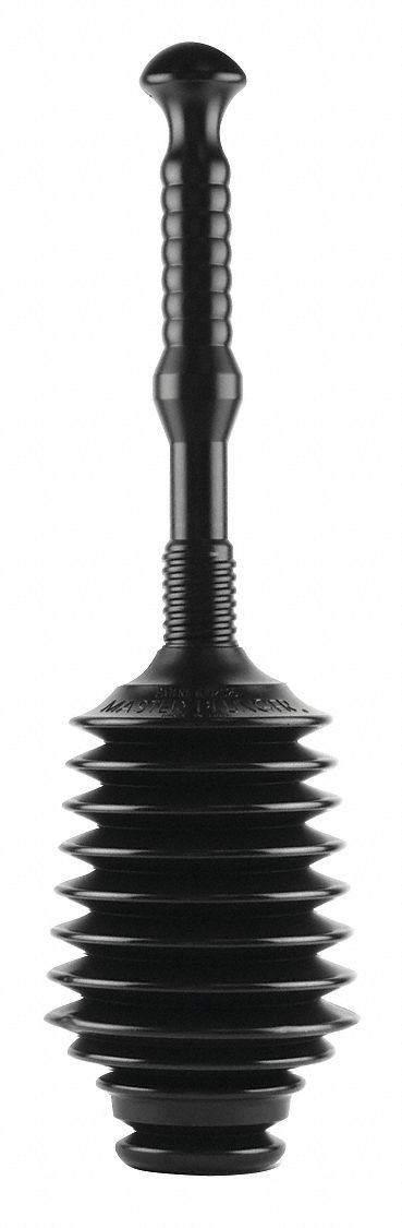 Heavy Duty Plunger: Rubber Plunger, 4 in Cup Dia., 11 1/4 in Handle Lg, Rubber Handle