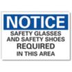 Notice: Safety Glasses And Safety Shoes Required In This Area Signs