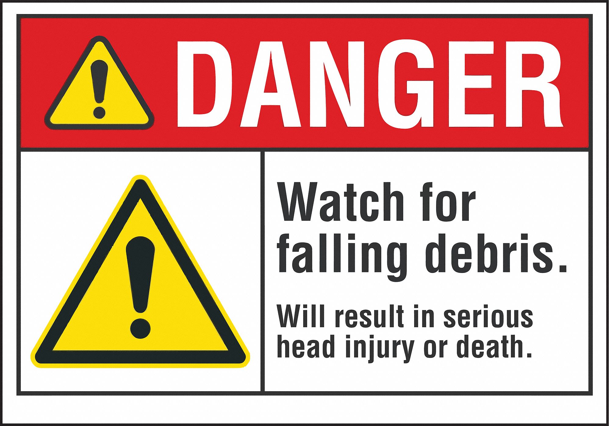  Construction Area Danger Label: Polyester, Adhesive Sign Mounting, Not Retroreflective, Danger