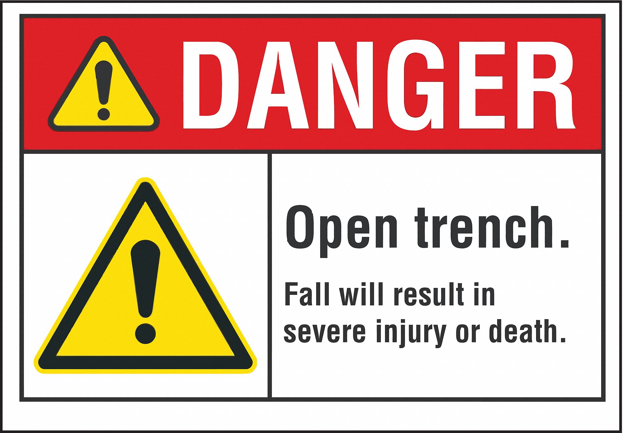  Open Trench Danger Label: Polyester, Adhesive Sign Mounting, 5 in x 7 in Nominal Sign Size