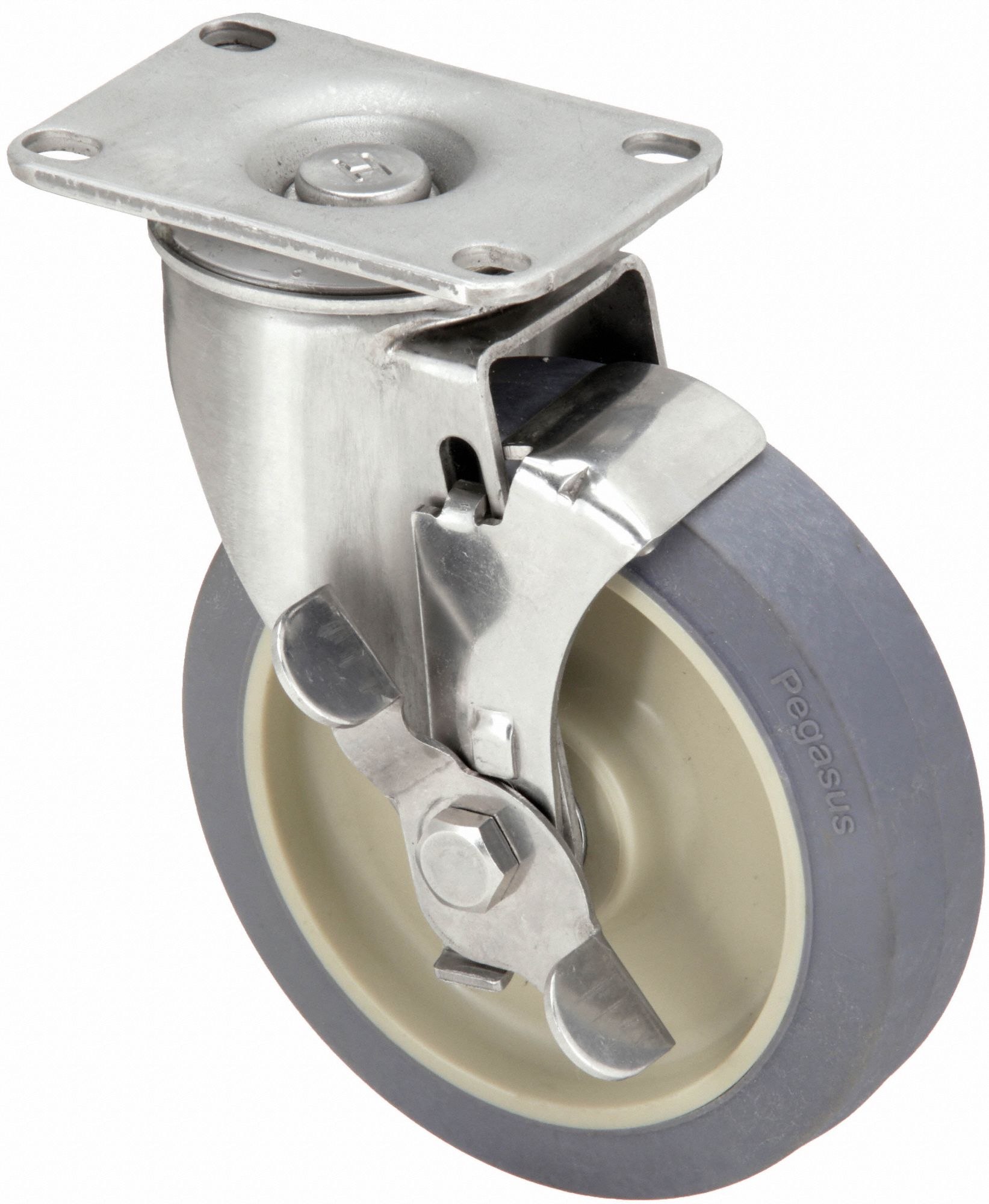 CORROSION- & DEBRIS-RESISTANT STANDARD PLATE CASTER, 5 IN WHEEL DIA, 325 LB, RUBBER