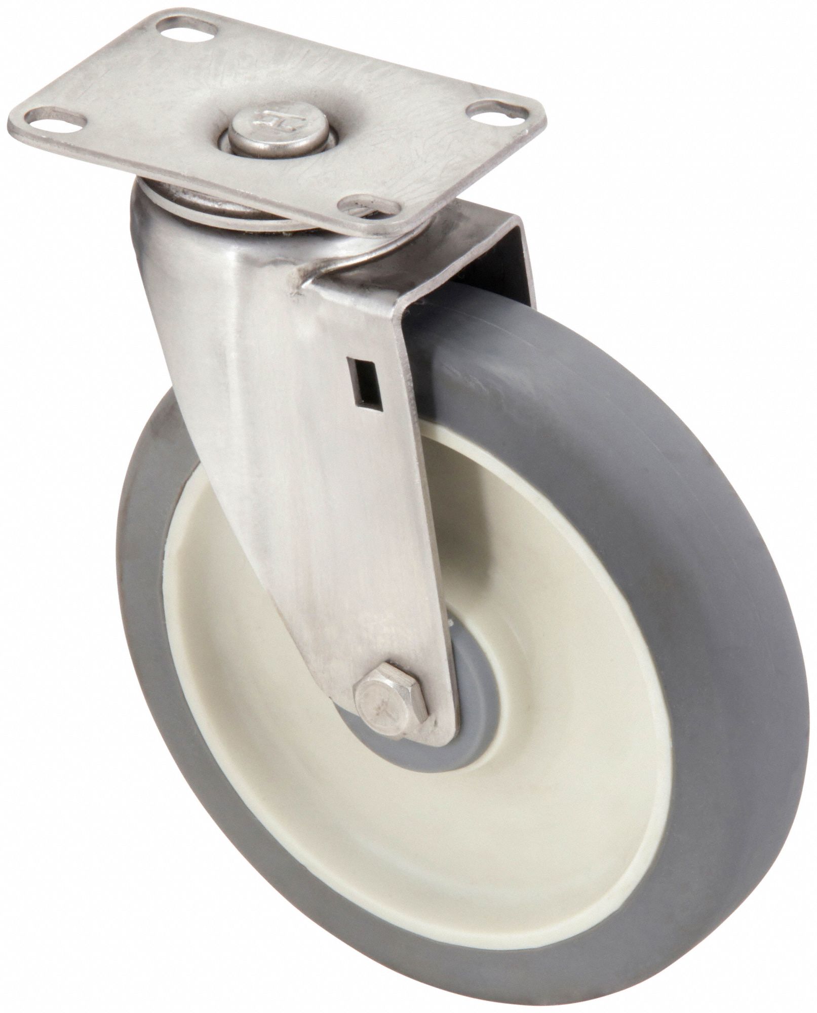 Plate Caster: Corrosion-Resistant/Debris-Resistant, Swivel, Rubber, 6 in Wheel Dia