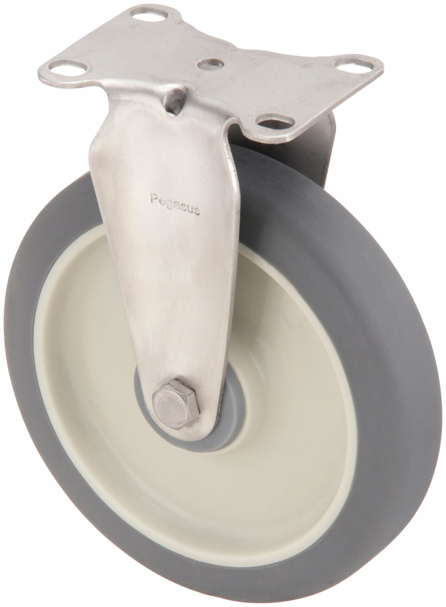 Plate Caster: Corrosion-Resistant/Debris-Resistant, Rigid, Rubber, 6 in Wheel Dia