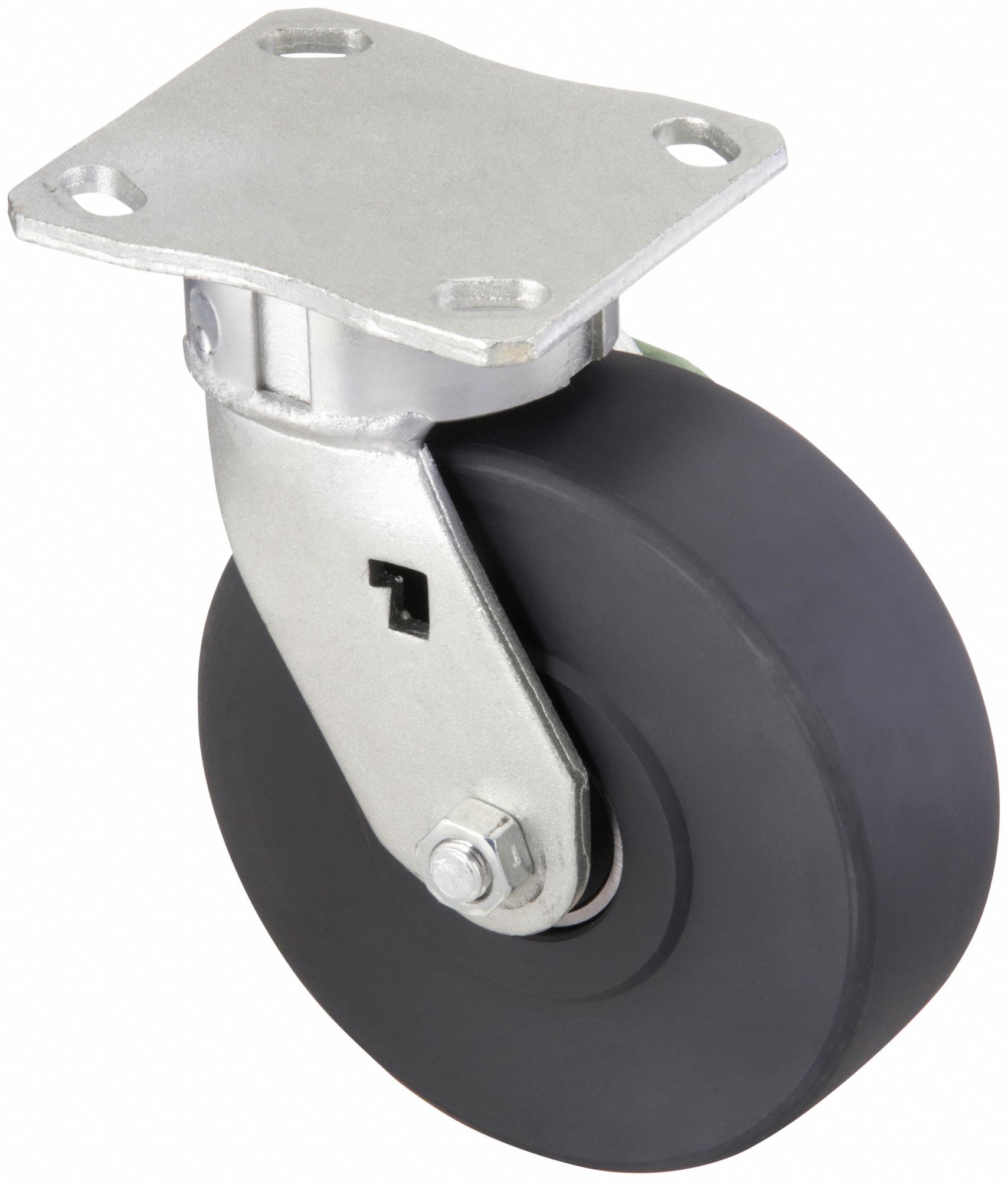 KINGPINLESS PLATE CASTER, 4 IN WHEEL DIAMETER, 1750 LB, 5⅝ IN MOUNTING H, NYLON