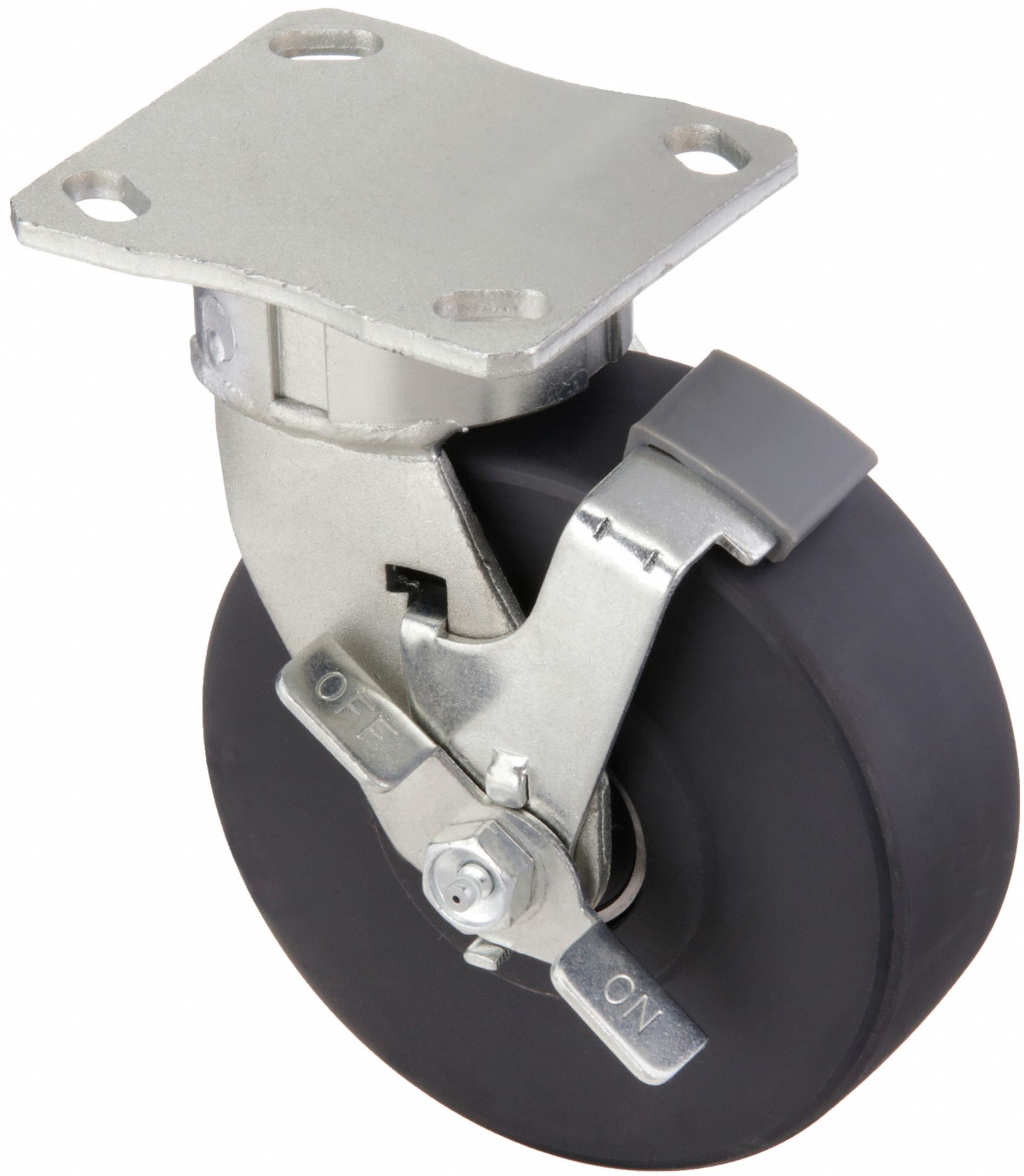 KINGPINLESS PLATE CASTER, 4 IN WHEEL DIAMETER, 1750 LB, 5⅝ IN MOUNTING H, NYLON