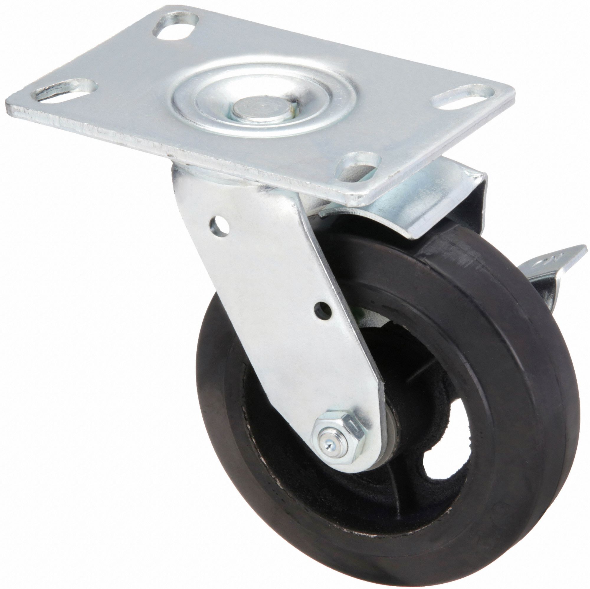 Plate Caster, Swivel, Rubber, 7 1/2"H