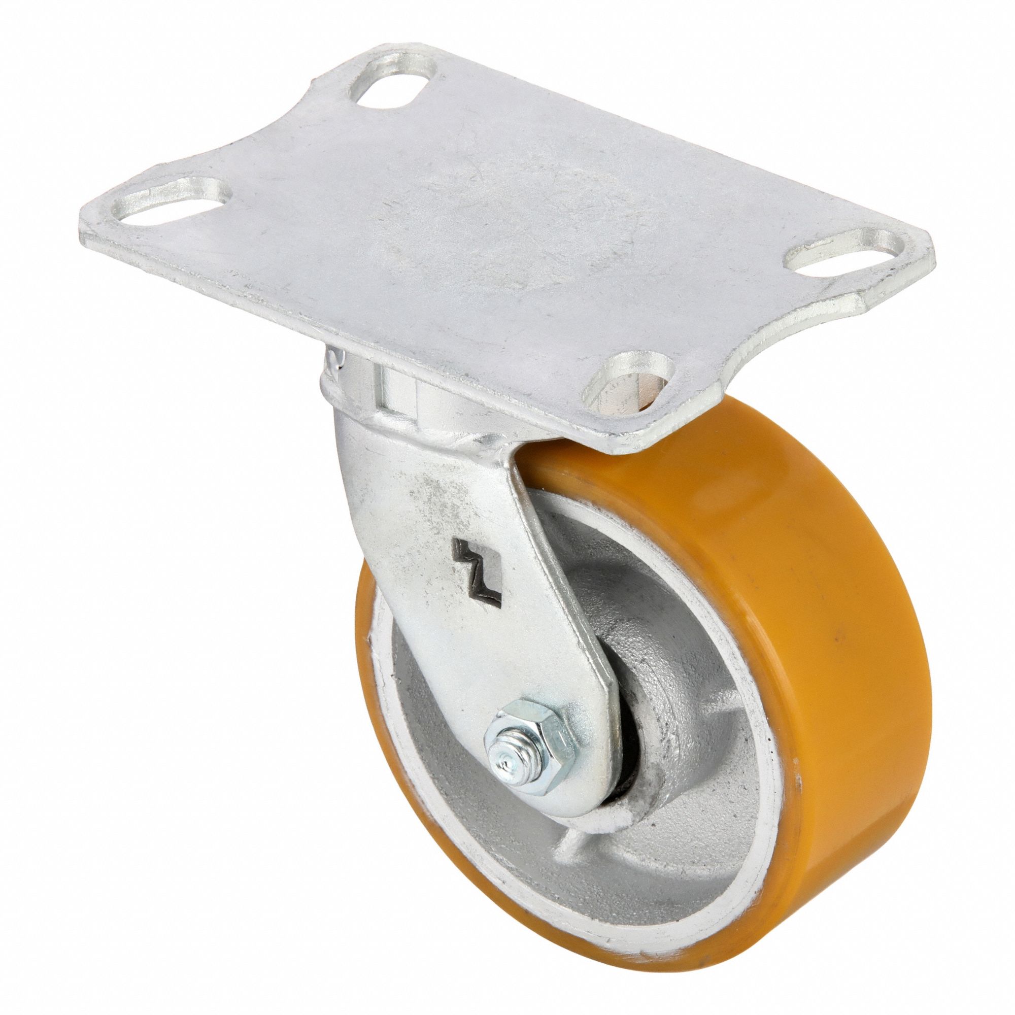 Plate Caster, Swivel, Polyurethane, 6 1/2"H