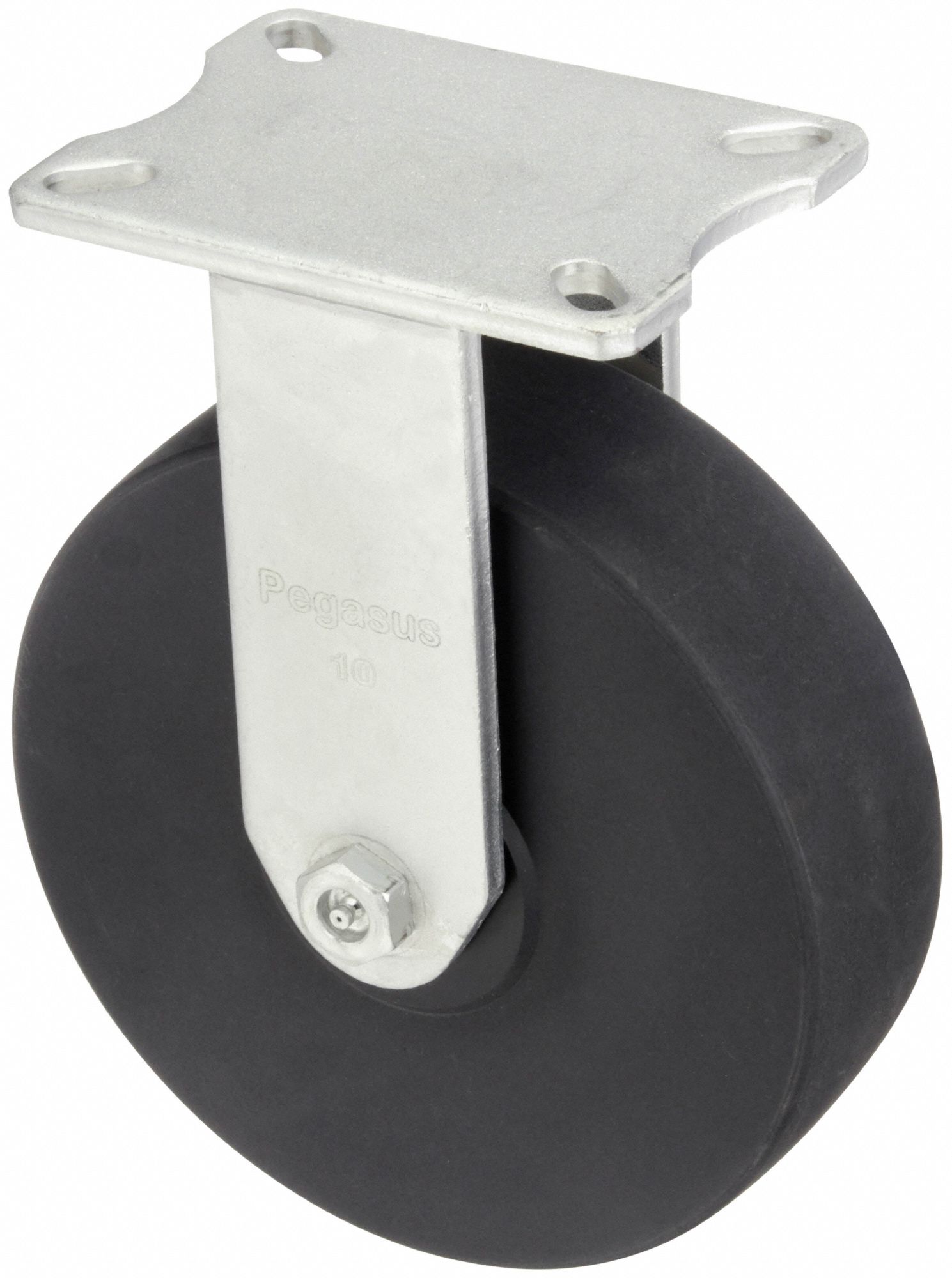 Plate Caster: Corrosion-Resistant, Rigid, Nylon, 10 in Wheel Dia, 3 in Wheel Wd