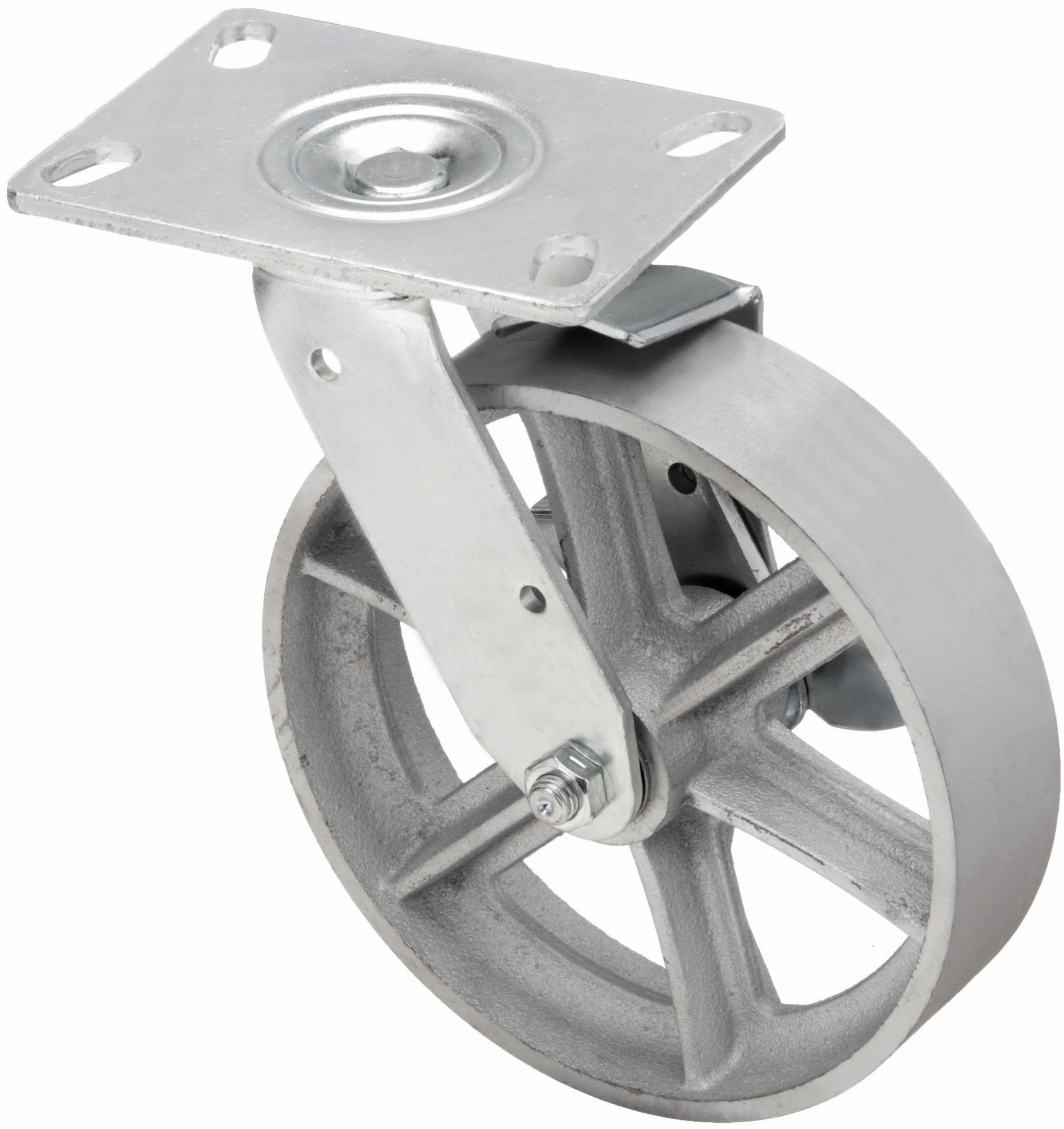 STANDARD PLATE CASTER, 8 IN WHEEL DIAMETER, 1250 LB, 9½ IN MOUNTING H, IRON