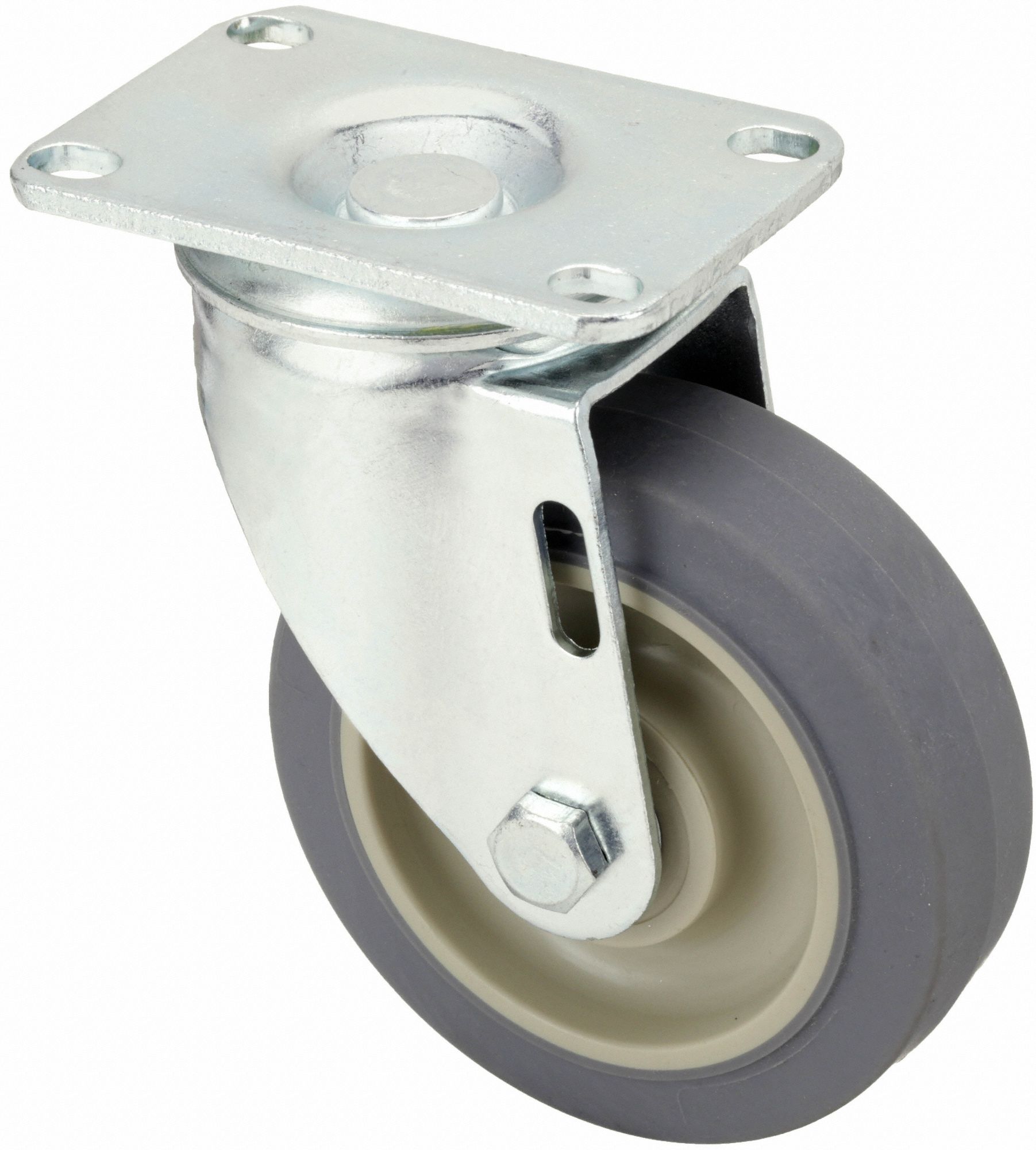 NSF-LISTED SANITARY PLATE CASTER, 4 IN WHEEL DIAMETER, 300 LB, 5⅛ IN MOUNTING H