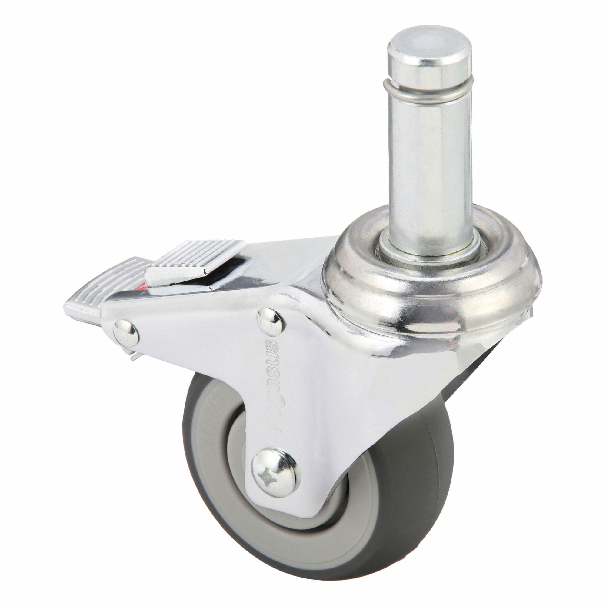 Stem Caster: Swivel, Total Lock, 3 in Wheel Dia., 1 1/4 in Wheel Wd, Rubber, Plastic