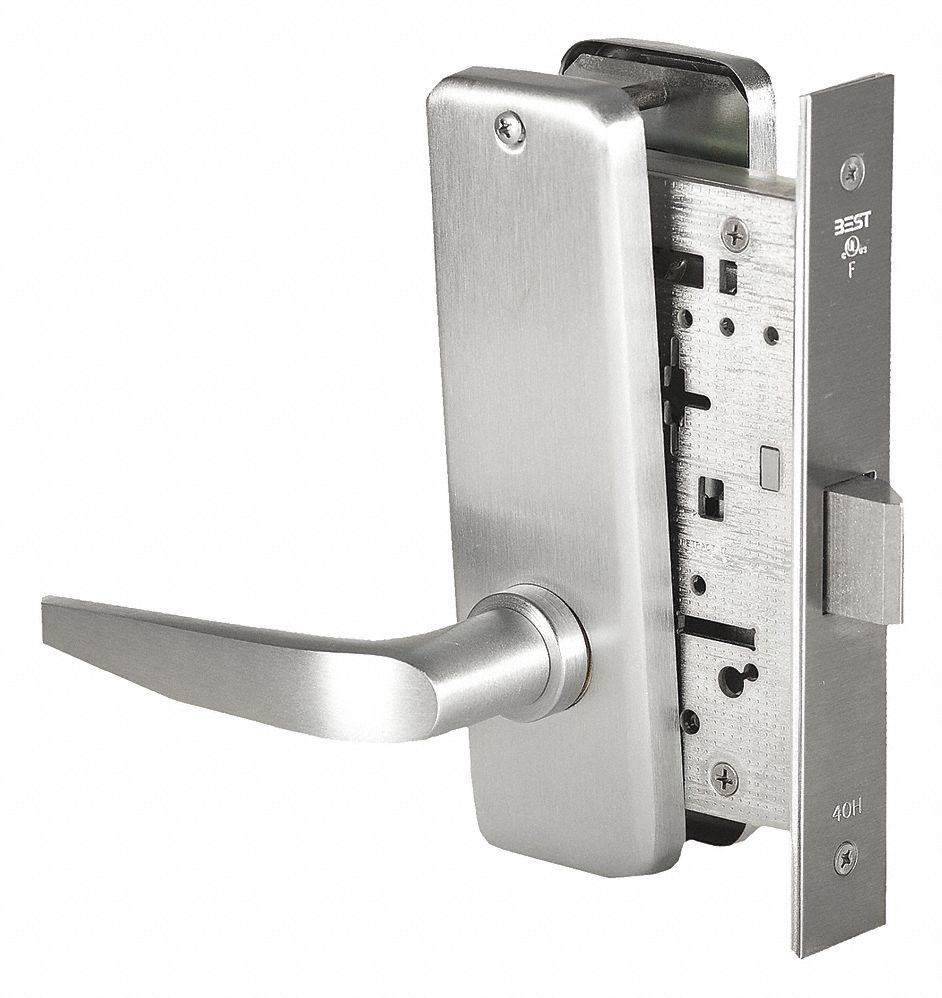 BEST Mortise Lockset, Mechanical, Heavy Duty, Lock is Keyless, Satin Chrome, 2 3/4 in Backset