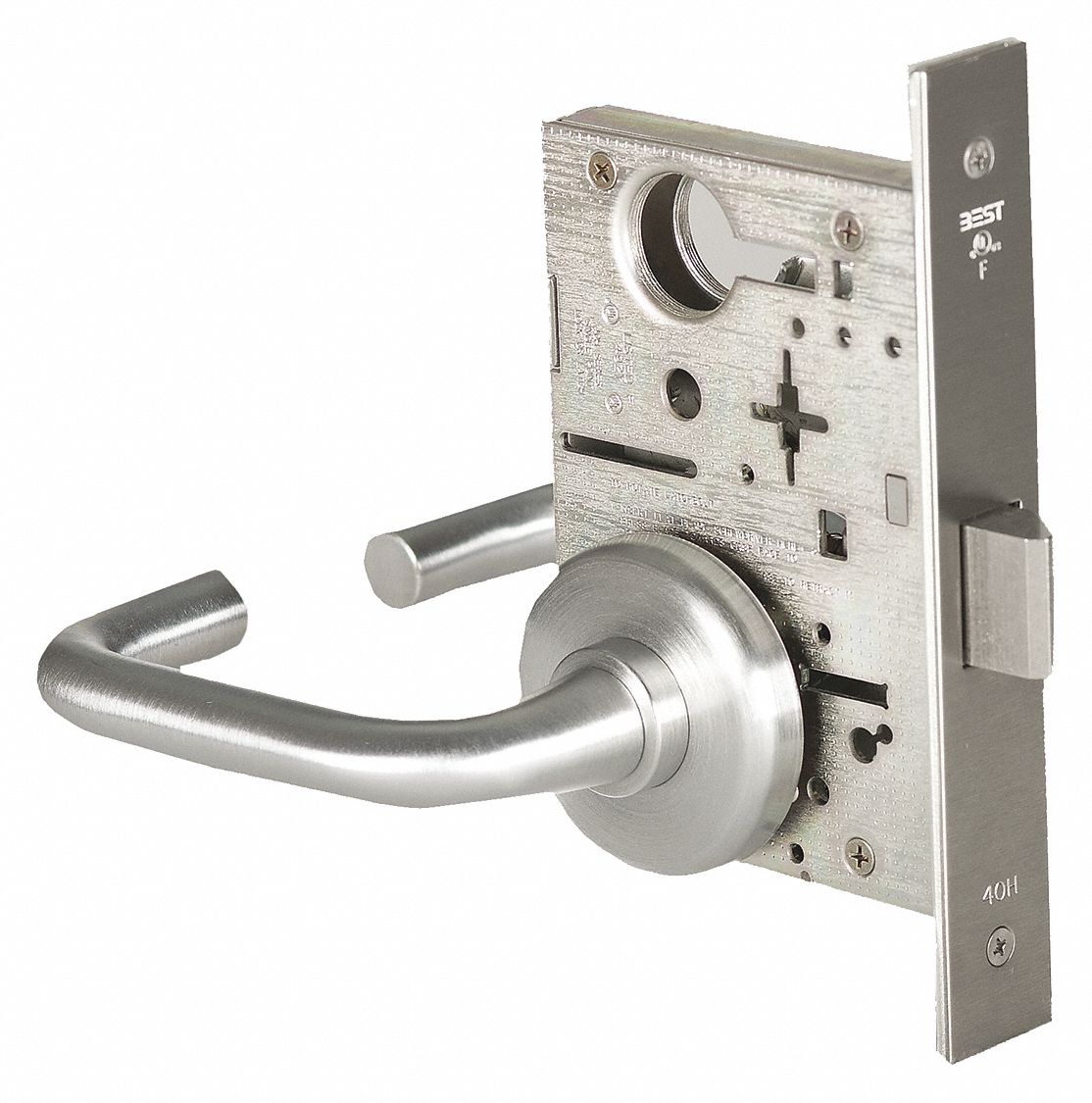 BEST Mortise Lockset, Mechanical, Heavy Duty, Lock is Keyless, Satin Chrome, 2 3/4 in Backset