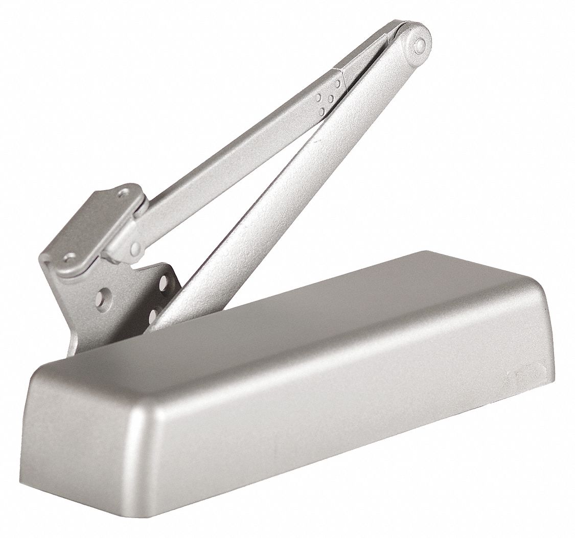 Door Closer: Adj Mounting Type, Grade 1 - Heavy Duty, Aluminum, 12 3/16 in Lg, 2 1/4 in Wd