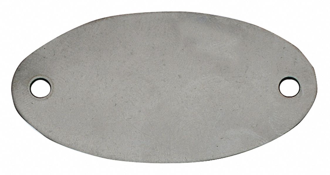 Blank Tag: Stainless Steel, 1 in Dia, Silver, 0.035 in Thick, Oval, 100 PK
