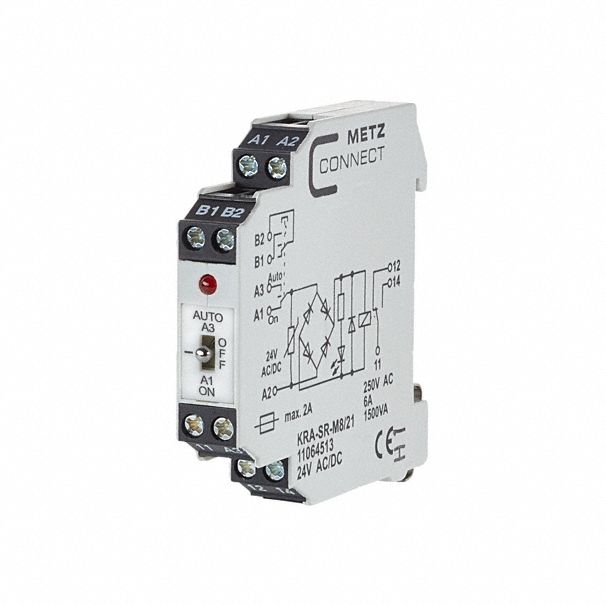 Changeover Contact: DIN Rail Mounting, 1 Outputs, 24V AC/DC, 24 mA Current Rating